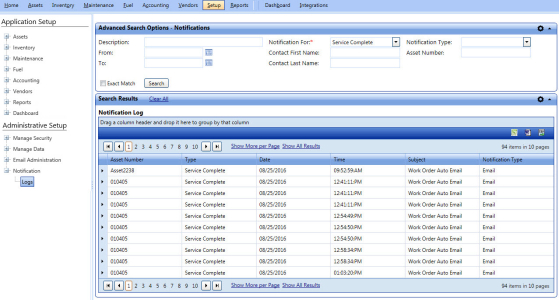 Notification log page